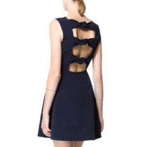 Zara Woman Navy Blue Dress with Bows Cutout Back